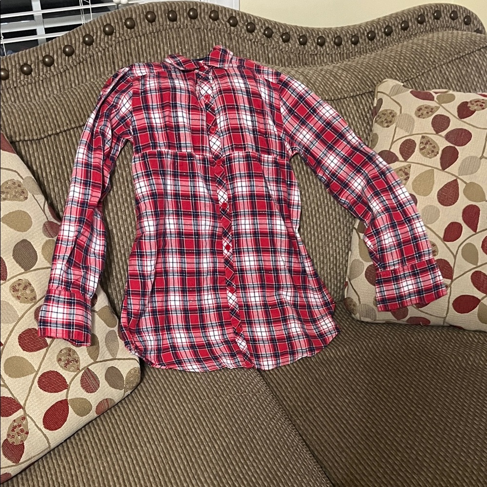 Justice Red and White Plaid Button Down Shirt
